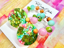 Load image into Gallery viewer, Green Turquoise & Pink 1 in. Round Beaded Hoops