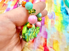 Load image into Gallery viewer, Green Turquoise & Pink 1 in. Round Beaded Hoops