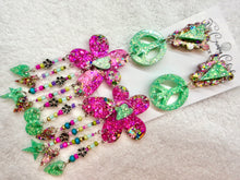 Load image into Gallery viewer, Pink & Turquoise Peace Flower Dangles