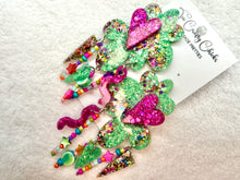 Load image into Gallery viewer, Pink & Turquoise Large Flower Heart Bead Dangles