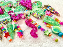 Load image into Gallery viewer, Pink & Turquoise Large Flower Heart Bead Dangles