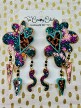 Load image into Gallery viewer, Fantasy Leopard Large Flower Heart Studs w/ Beads