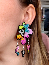 Load image into Gallery viewer, Cartoon Rainbow Large Flower Heart Studs w/ Beads