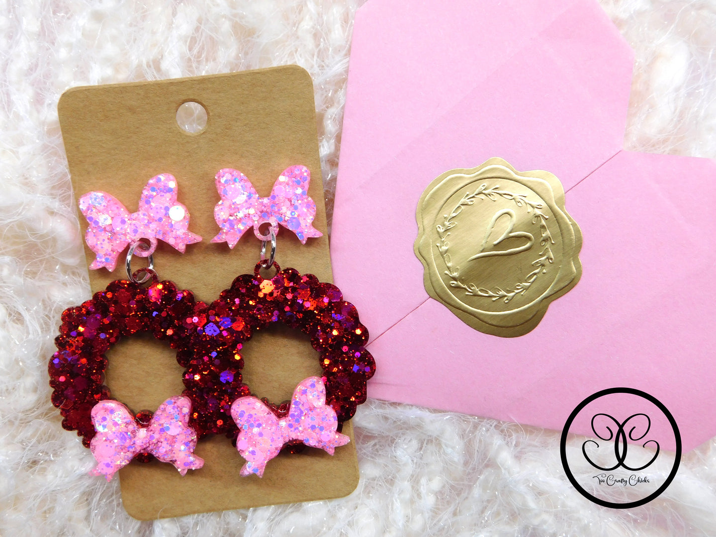 Red & Pink Valentine Wreath Dangles