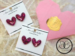 Large Fuchsia Valentine Heart Stud Earrings