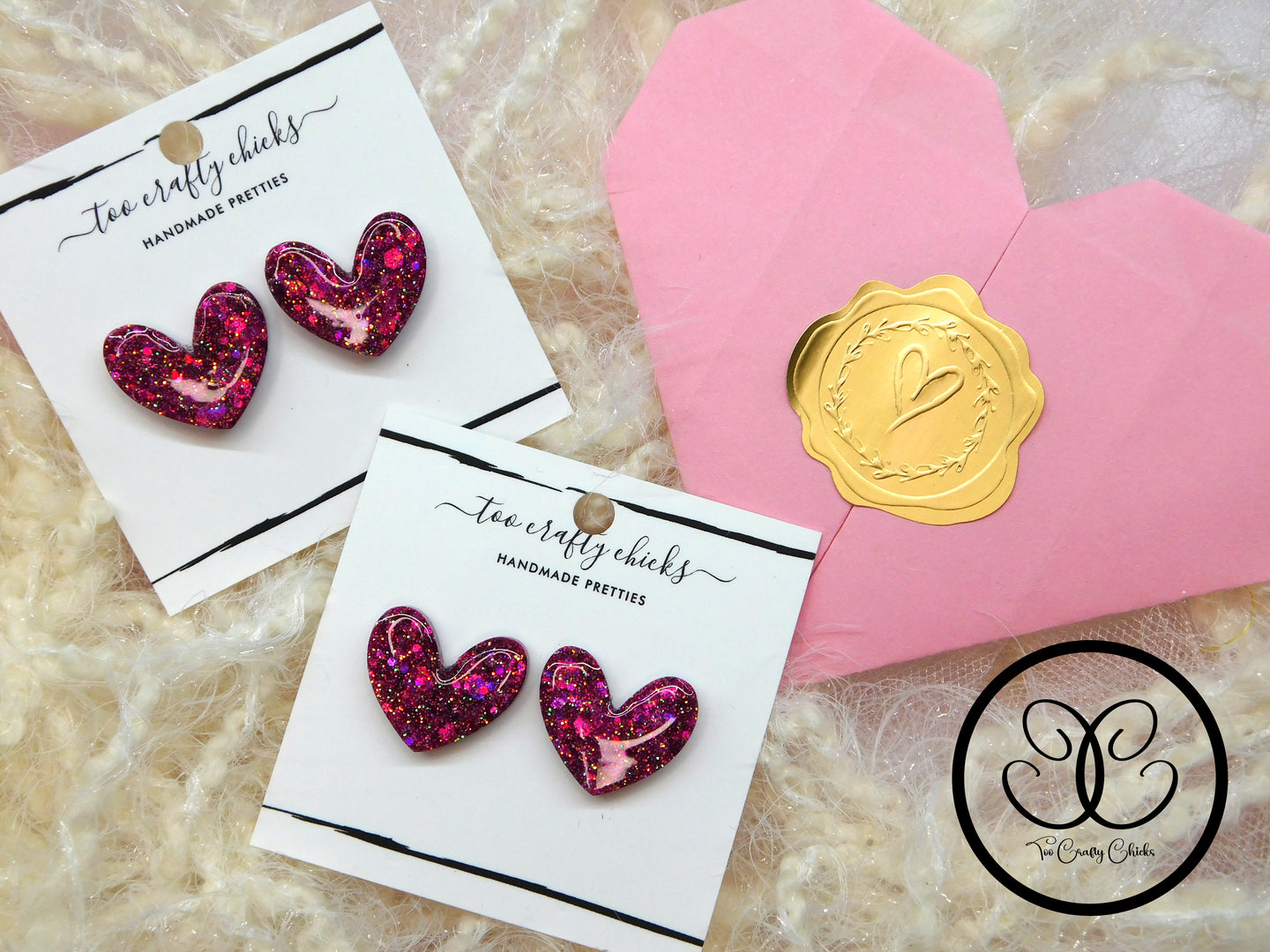 Large Fuchsia Valentine Heart Stud Earrings