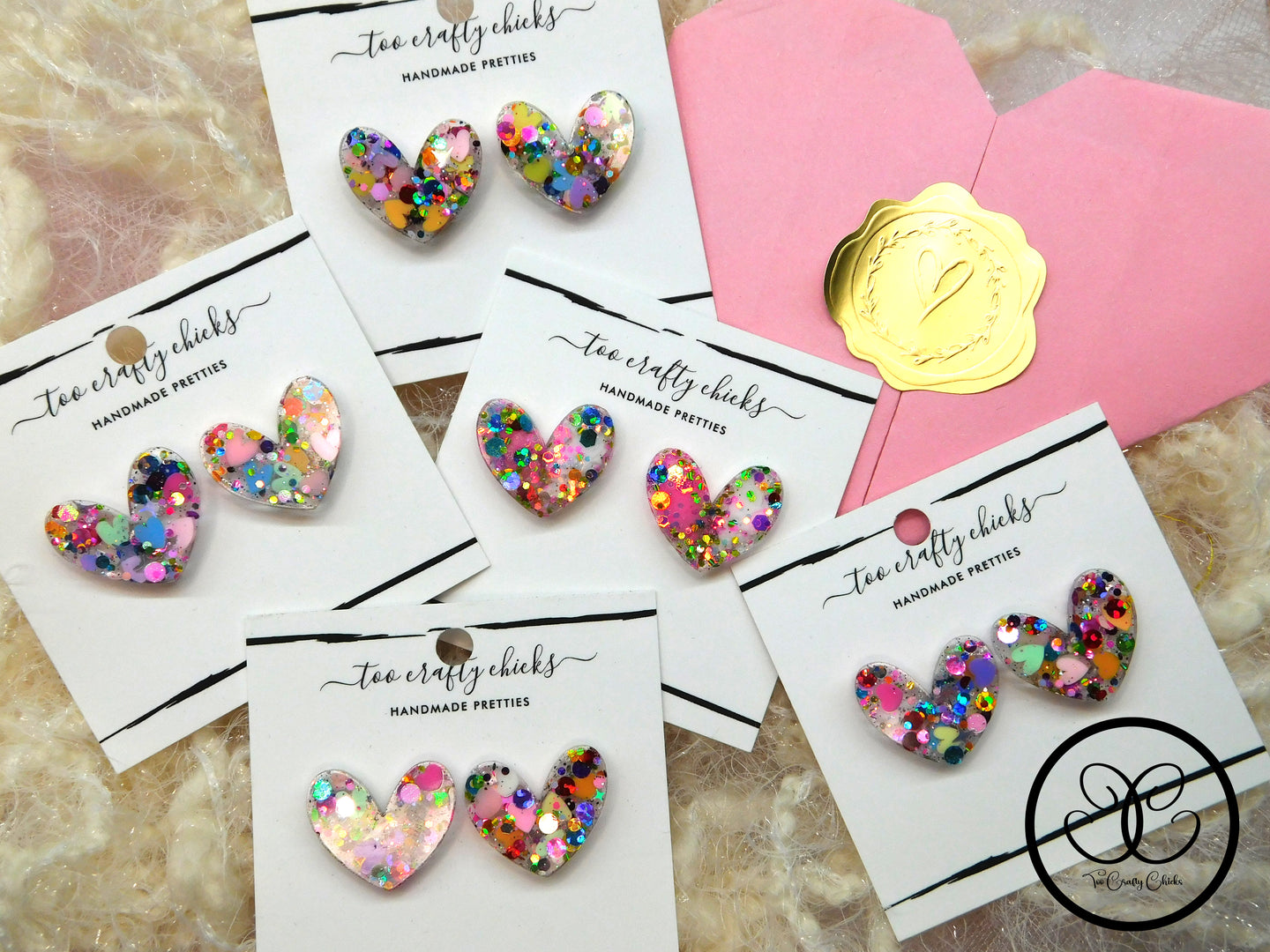 Large Confetti Valentine Heart Stud Earrings