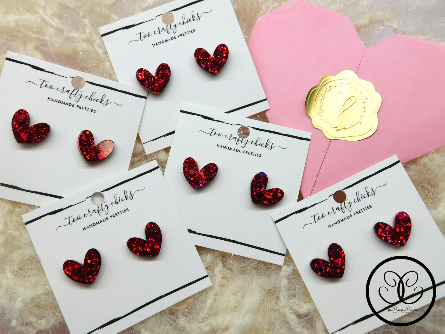 Small Red Valentine Heart Stud Earrings