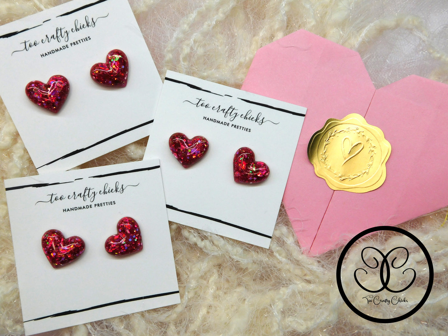 Small Domed Red Valentine Heart Stud Earrings