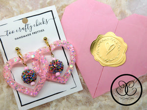 Pink Heart Dangles w/ Beads