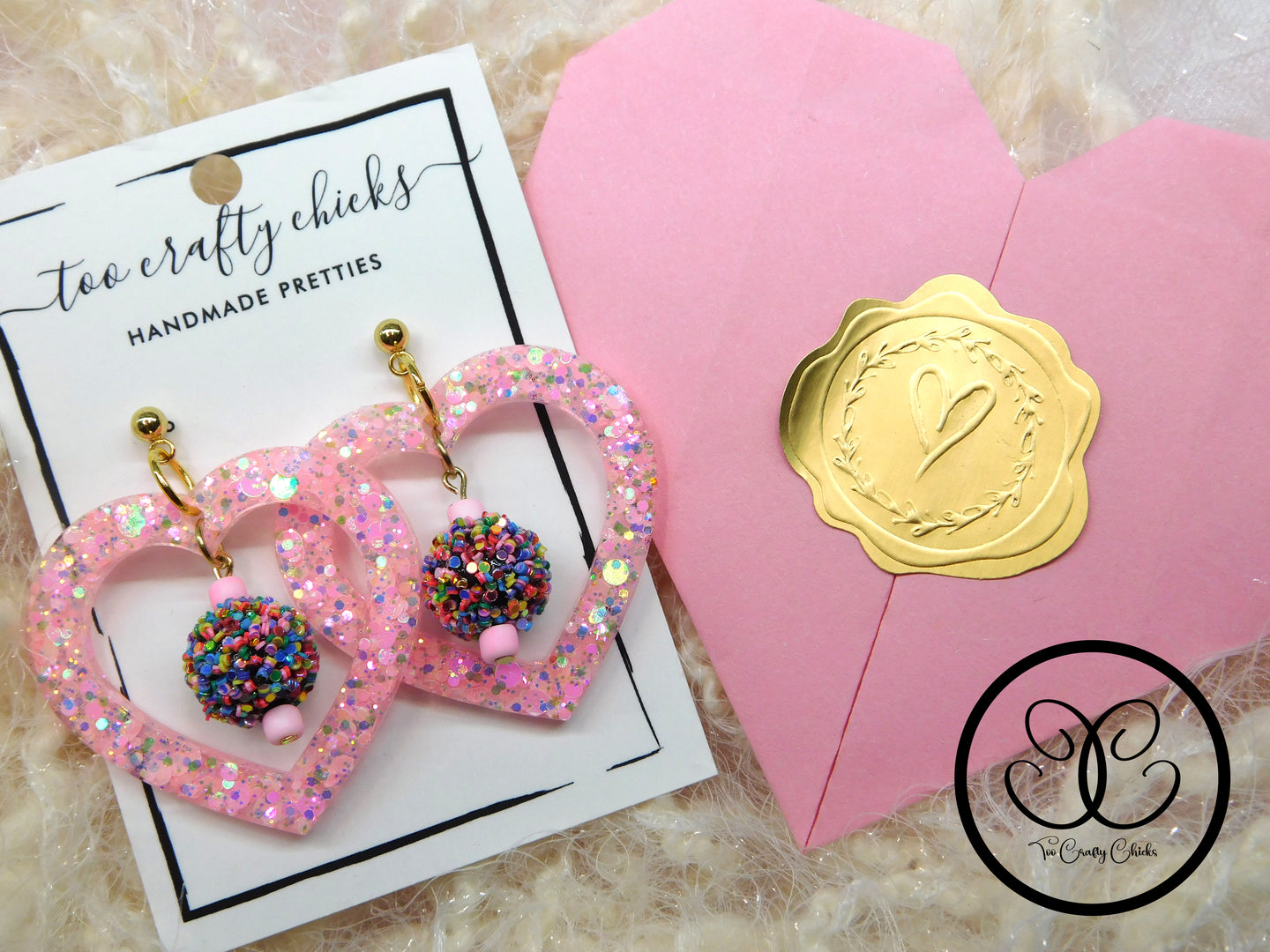 Pink Heart Dangles w/ Beads