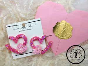 Pink Heart Hoop Studs