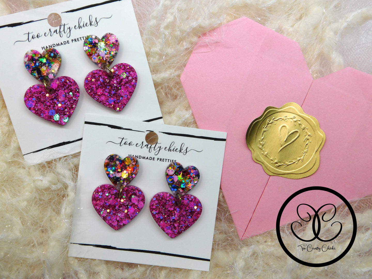 Small Fuchsia & Chandler Confetti Heart Dangles