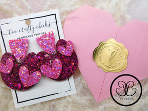 Fuchsia & Pink U-Turn Dangles w/ Hearts
