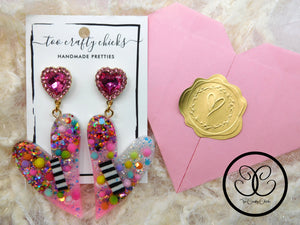 Large Pink Party Pants Heart Dangles w/ Pink Metal Heart Tops