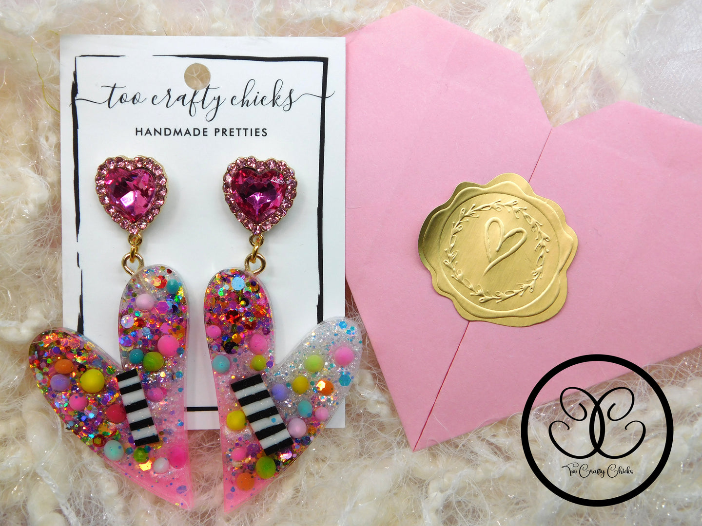 Large Pink Party Pants Heart Dangles w/ Pink Metal Heart Tops