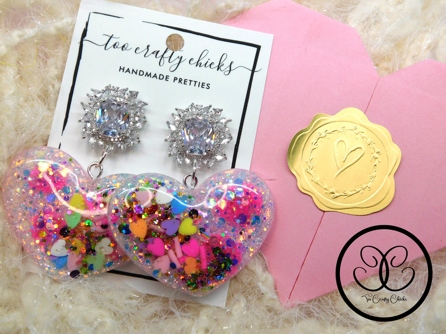 Large Valentine Heart Dangles w/ Cubic Zirconia Tops