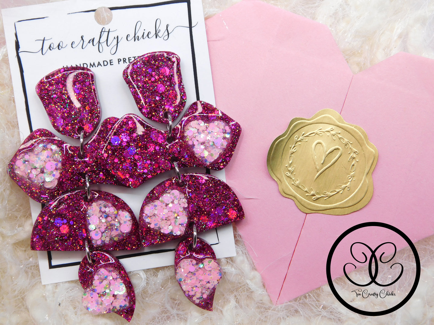 Fuchsia & Pink Heart 4 Tier Dangles