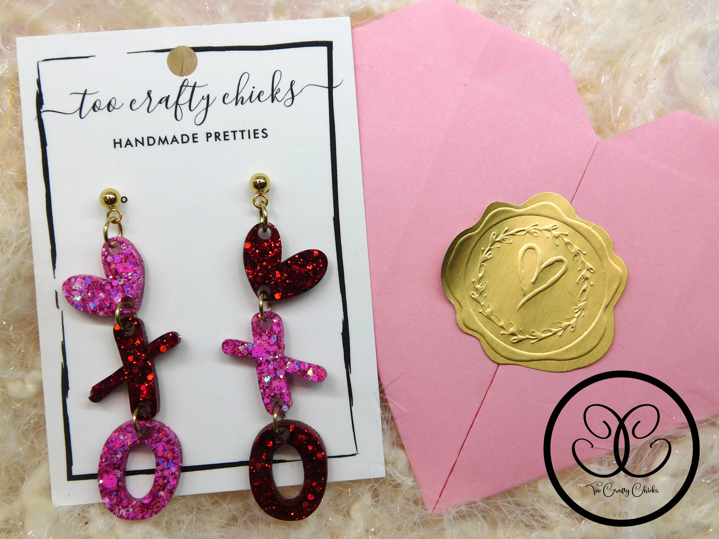 Fuchsia & Red XOXO Heart Dangles