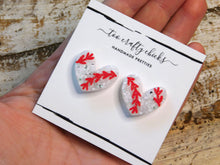 Load image into Gallery viewer, Baseball/Softball Heart Studs [pre order]
