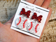 Load image into Gallery viewer, 1 in. Baseball/Softball Dangles w/ Bow Tops [pre order]

