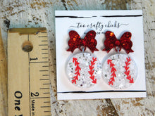 Load image into Gallery viewer, 1 in. Baseball/Softball Dangles w/ Bow Tops [pre order]
