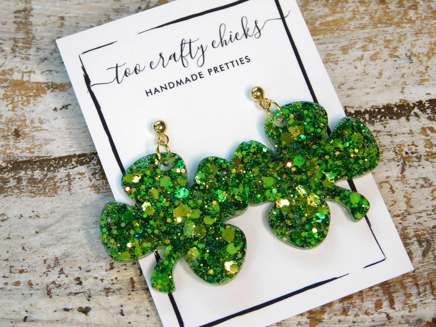 4 Leaf Clover Dangles on Gold Metal Ball Stud Dangle Earrings [pre-order]