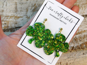 4 Leaf Clover Dangles on Gold Metal Ball Stud Dangle Earrings [pre-order]
