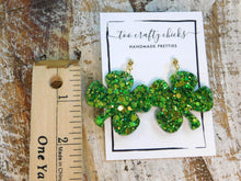 Load image into Gallery viewer, 4 Leaf Clover Dangles on Gold Metal Ball Stud Dangle Earrings [pre-order]
