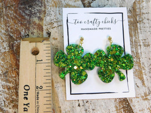 4 Leaf Clover Dangles on Gold Metal Ball Stud Dangle Earrings [pre-order]