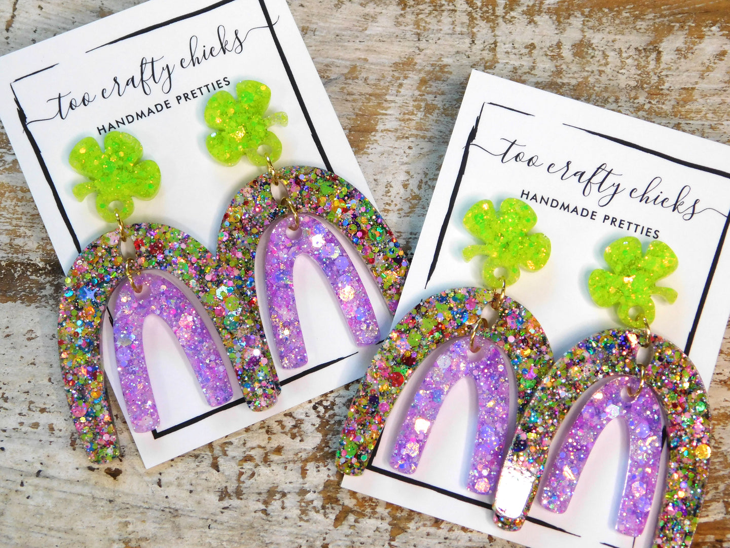 Four Leaf Clover Purple & Chandler Confetti Rainbow Dangle Earrings [pre-order]