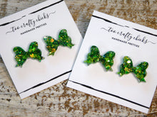 Load image into Gallery viewer, Green Bow Stud Earrings [pre-order]
