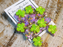 Load image into Gallery viewer, Purple &amp; Chandler Confetti 4 Leaf Clover 4 Tier Dangle Earrings [pre-order]
