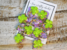 Load image into Gallery viewer, Purple &amp; Chandler Confetti 4 Leaf Clover 4 Tier Dangle Earrings [pre-order]
