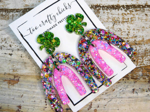 Four Leaf Clover Pink & Chandler Confetti Rainbow Dangle Earrings [pre-order]