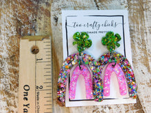 Load image into Gallery viewer, Four Leaf Clover Pink &amp; Chandler Confetti Rainbow Dangle Earrings [pre-order]
