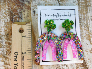 Four Leaf Clover Pink & Chandler Confetti Rainbow Dangle Earrings [pre-order]
