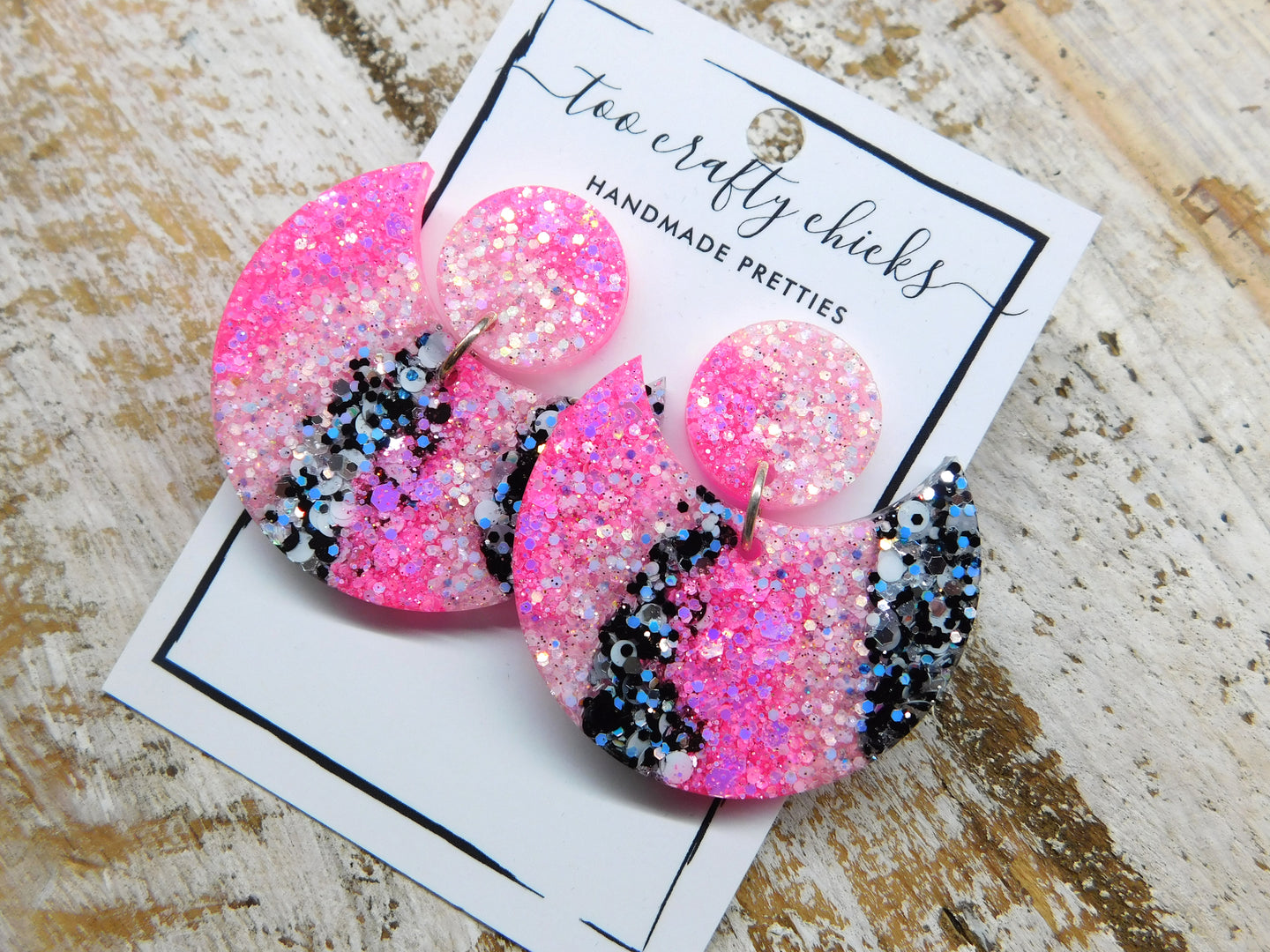 White Pink & Black Crescent Dangles