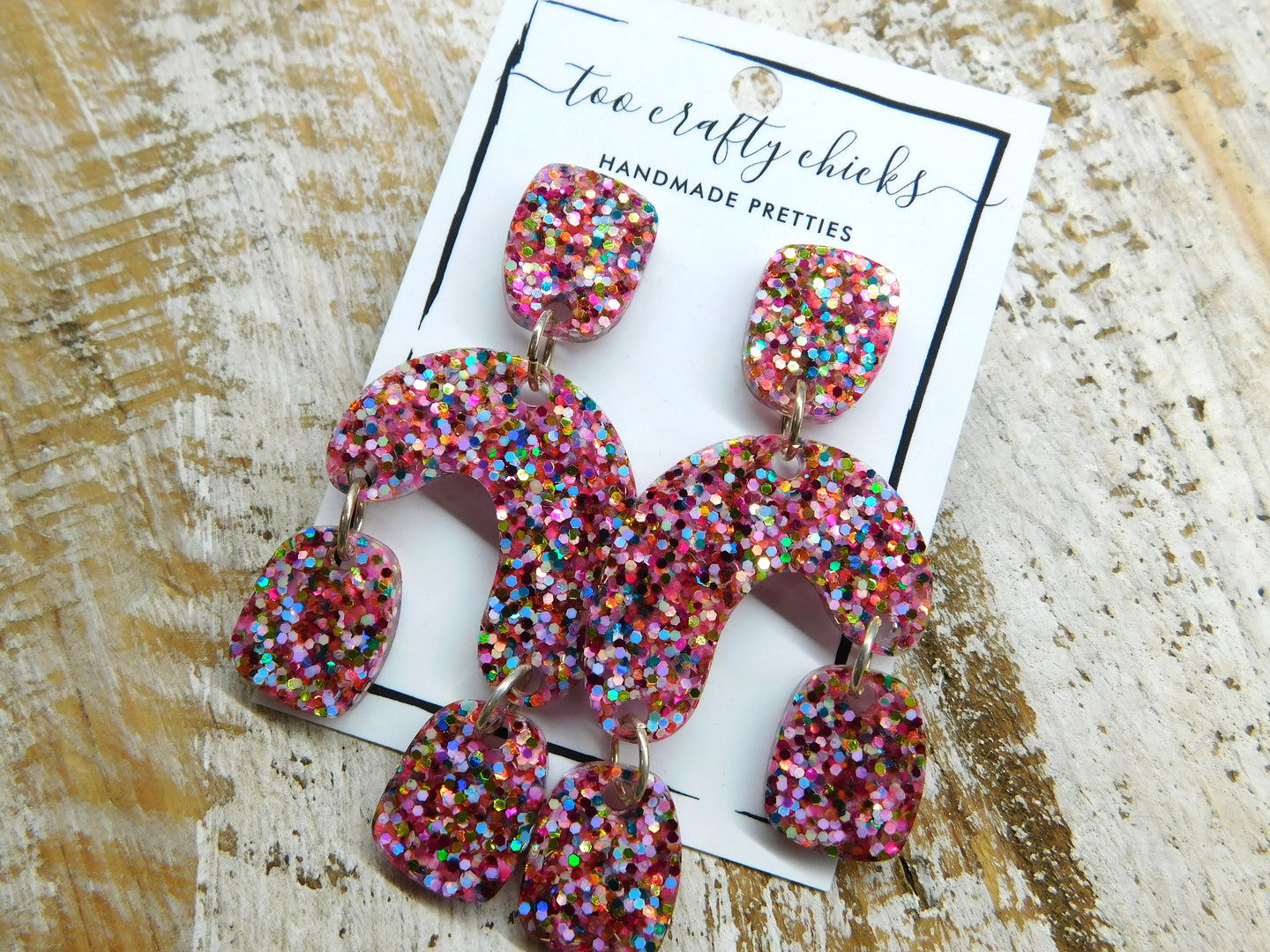Pink Rainbow Confetti 3 Tier Dangles