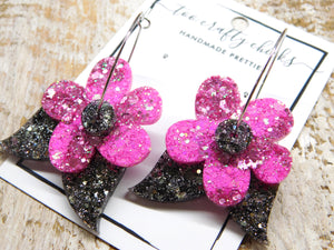 Small Pink & Grey Flower Hoops