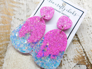 Pink & Iridescent Large Odd Oval Dangles