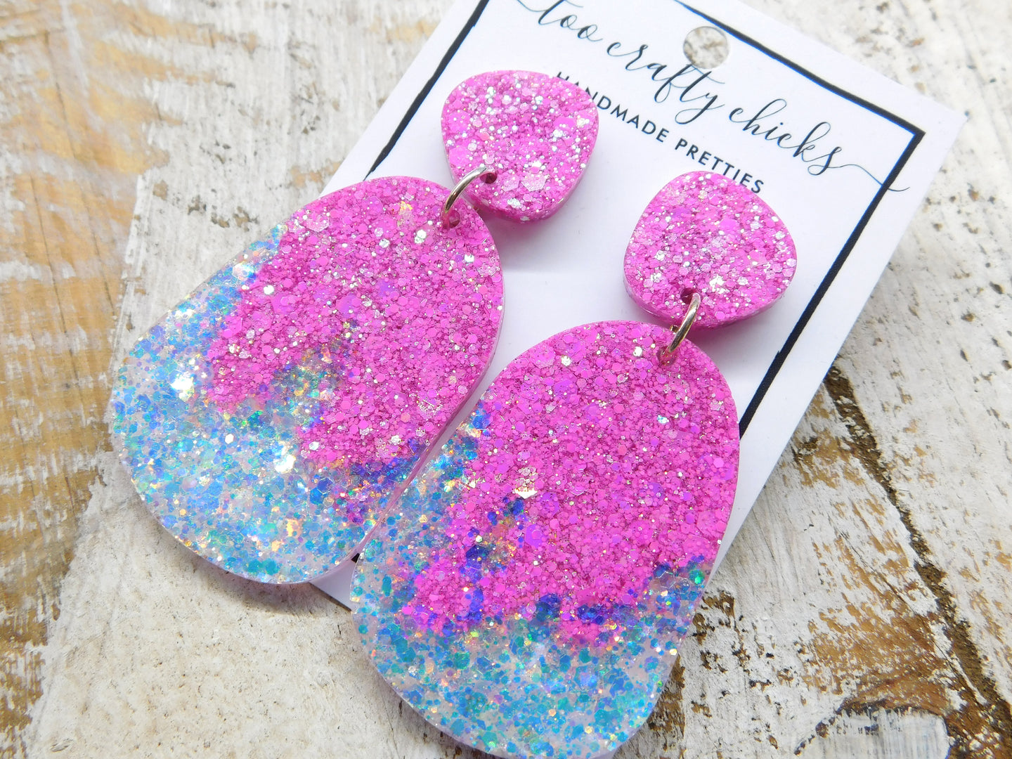 Pink & Iridescent Large Odd Oval Dangles