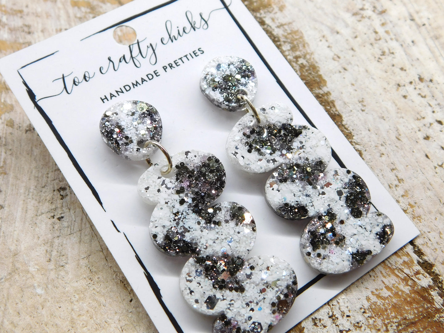 Grey & Whtie Squiggle Dangles