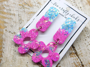 Pink & Iridescent Floral Exclamation Dangles