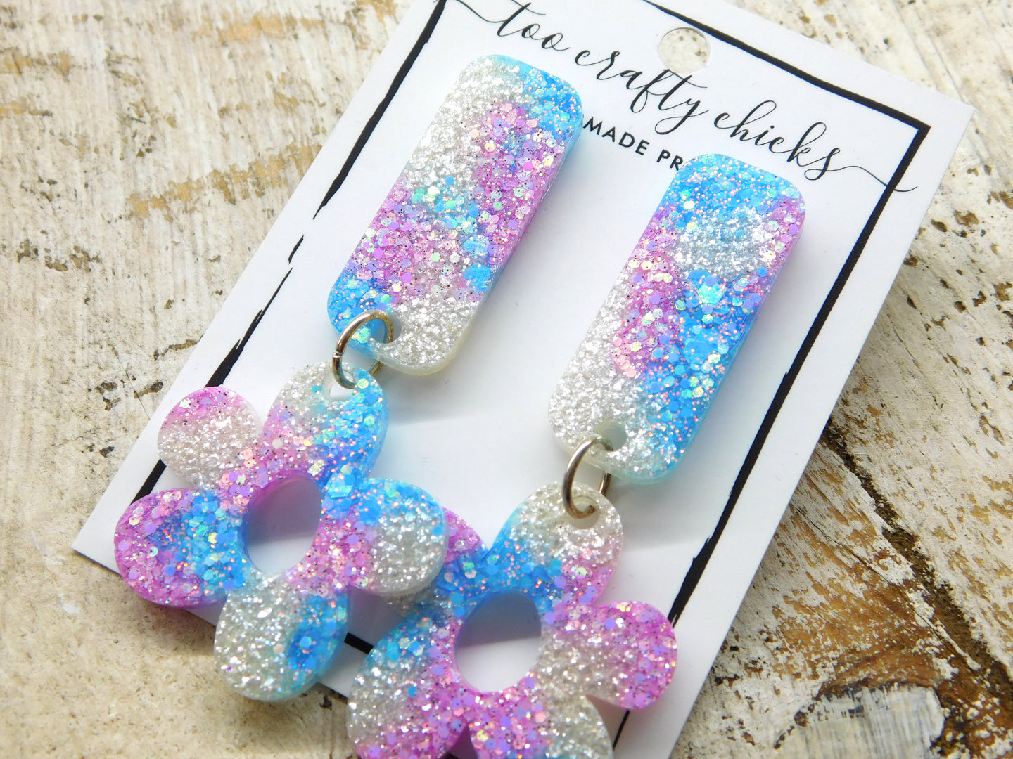 Lavender Blue & White Floral Exclamation Dangles