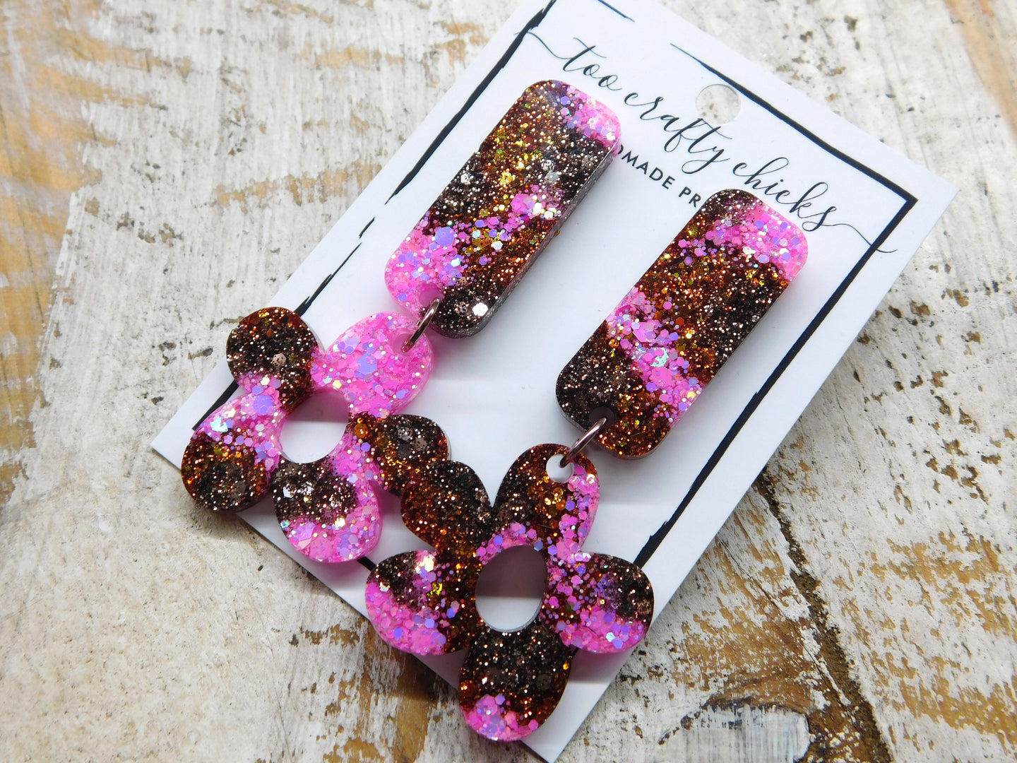 Brown & Pink Floral Exclamation Dangles
