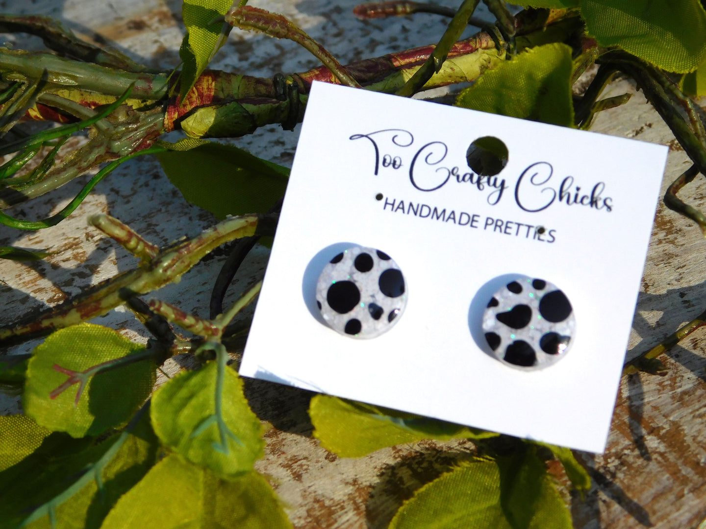 Hand Painted Black & White Polka Dot 1/2 in. Studs