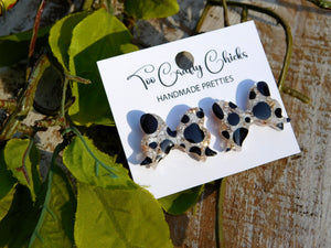 Hand Painted Black & Beige Polka Dot Bow Studs