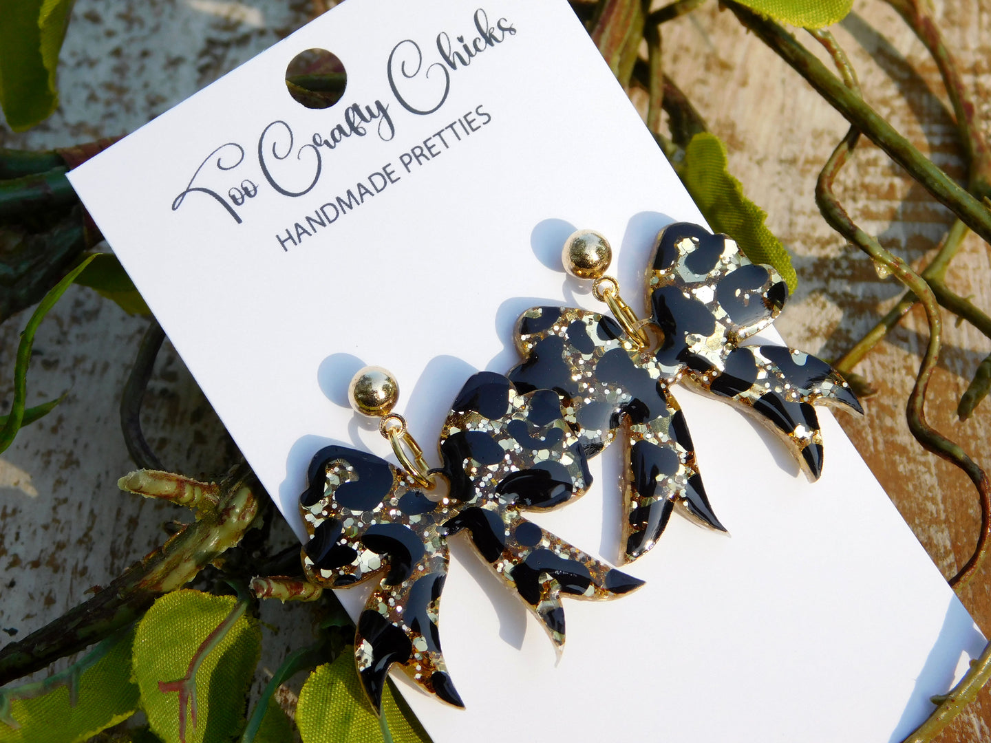 Hand Painted Leopard Bow Dangles