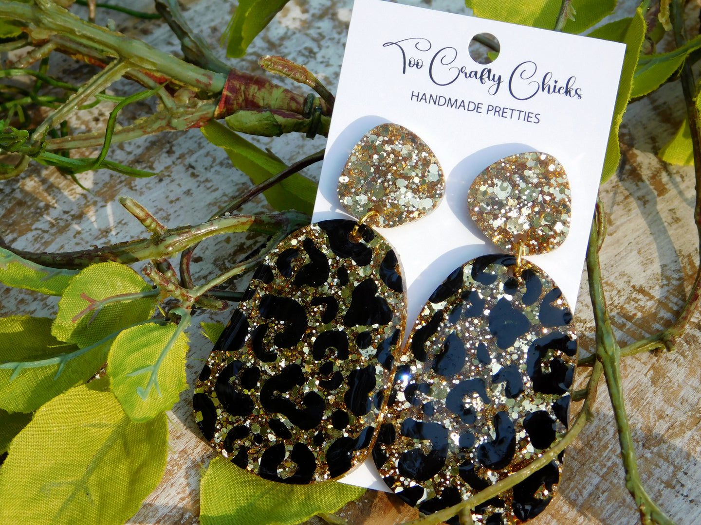 Hand Painted Leopard Large Odd Oval Dangles
